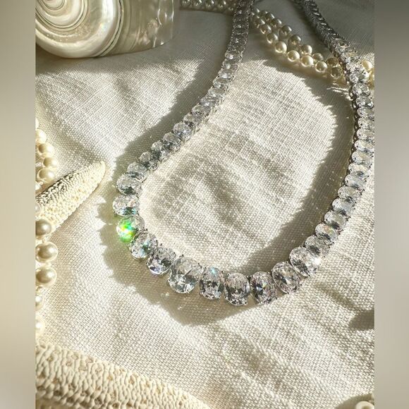 Oval cut cubic zirconia tennis necklace super sparkly  - Picture 3 of 13
